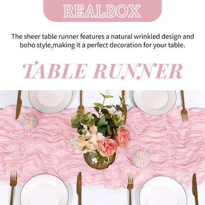 6 Pack Light Pink Cheesecloth Table Runner 17x108 Inch Semi Sheer Boho Gauze Cheese Cloth Fabric Table Runners Table Decor for Wedding Party Baby Shower Birthday Home Decor Garden Farmhouse