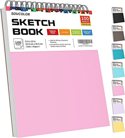 Cute Sketch Book 9" x 12" Drawing Paper,Pink Teen Girls Sketchbook