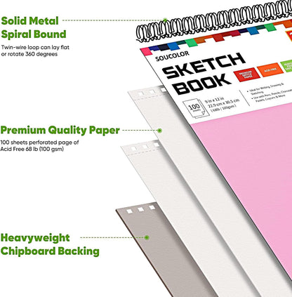 Cute Sketch Book 9" x 12" Drawing Paper,Pink Teen Girls Sketchbook