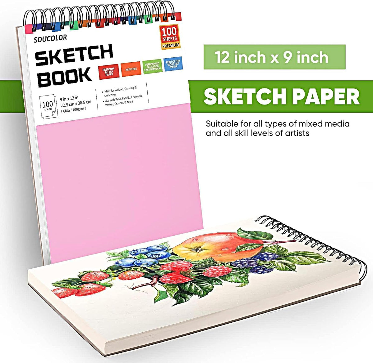 Cute Sketch Book 9" x 12" Drawing Paper,Pink Teen Girls Sketchbook