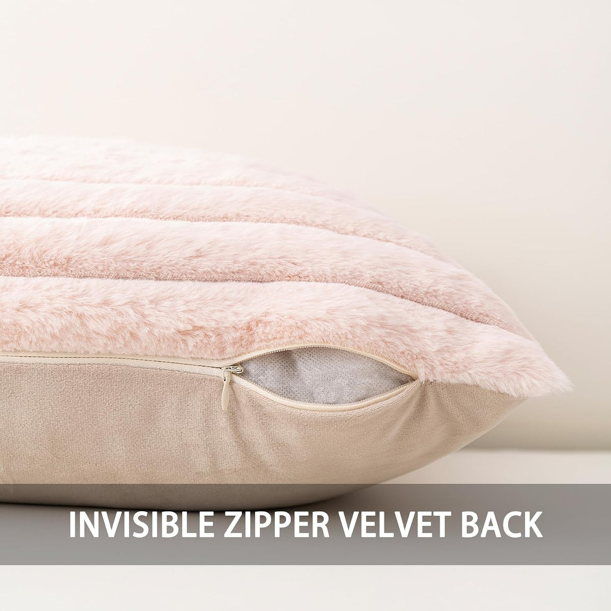 Pack of 2 Faux Fur Christmas Throw Pillow Covers 16x16 Inch, Light Pink