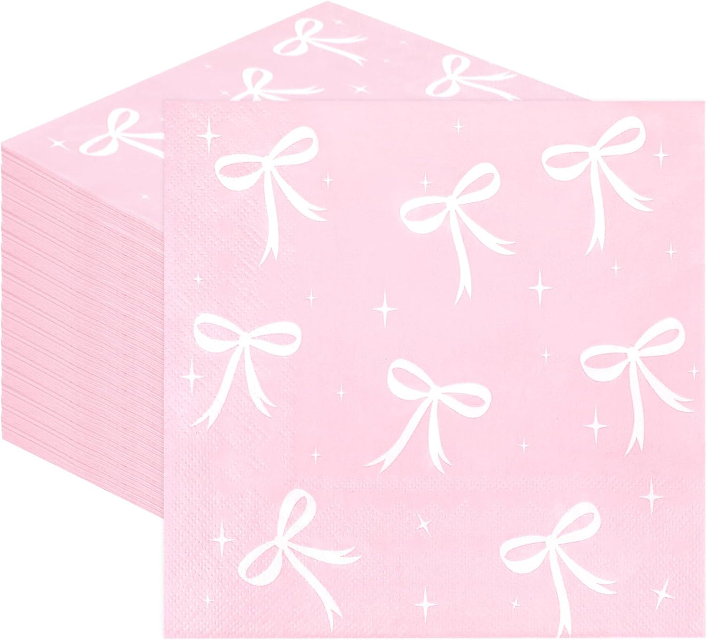100pcs Pink Bow Party Napkins, Pink Bow Party Decorations Napkin, 13x13 inch Disposable Paper Napkin for Girls Birthday Bridal Engagement Baby Shower