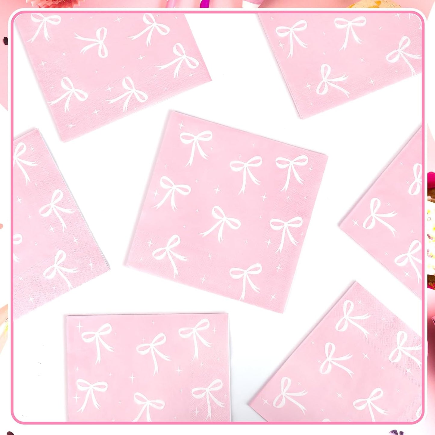 100pcs Pink Bow Party Napkins, Pink Bow Party Decorations Napkin, 13x13 inch Disposable Paper Napkin for Girls Birthday Bridal Engagement Baby Shower