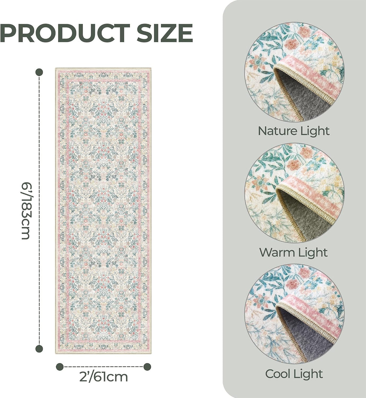 2x6 Runner Rug, Pink Rug Washable Kitchen Rugs for Bedroom, Pink