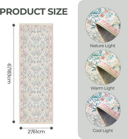 2x6 Runner Rug, Pink Rug Washable Kitchen Rugs for Bedroom, Pink