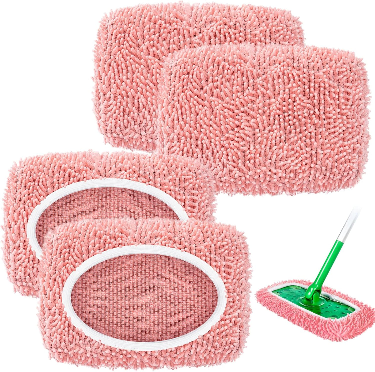 4 Pack Pink Reusable Chenille Mop Pads Fit for Swiffer Sweeper