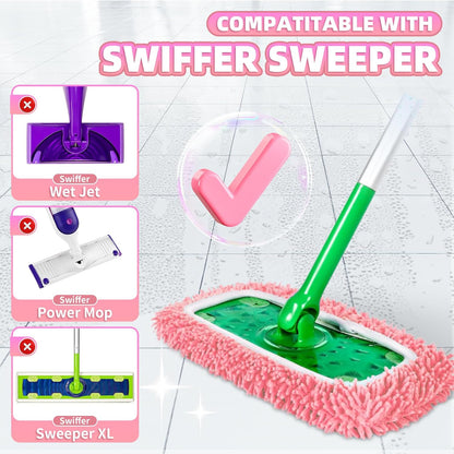 4 Pack Pink Reusable Chenille Mop Pads Fit for Swiffer Sweeper