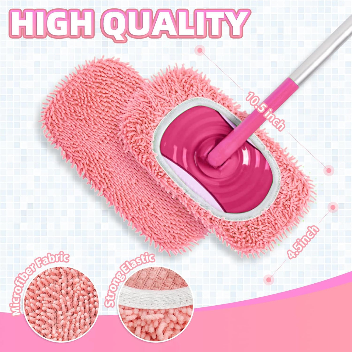 4 Pack Pink Reusable Chenille Mop Pads Fit for Swiffer Sweeper