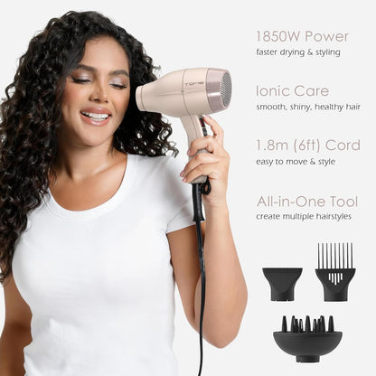 Hair Dryer 1875W Diffuser Set, Ionic, 3 Attachments, 125V Home