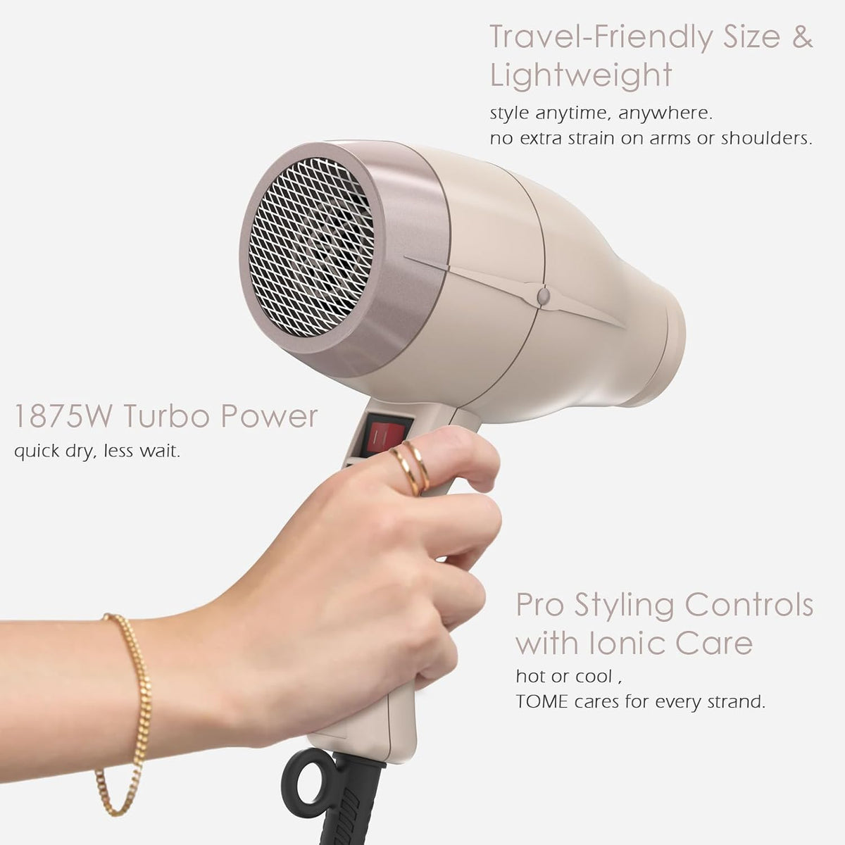 Hair Dryer 1875W Diffuser Set, Ionic, 3 Attachments, 125V Home