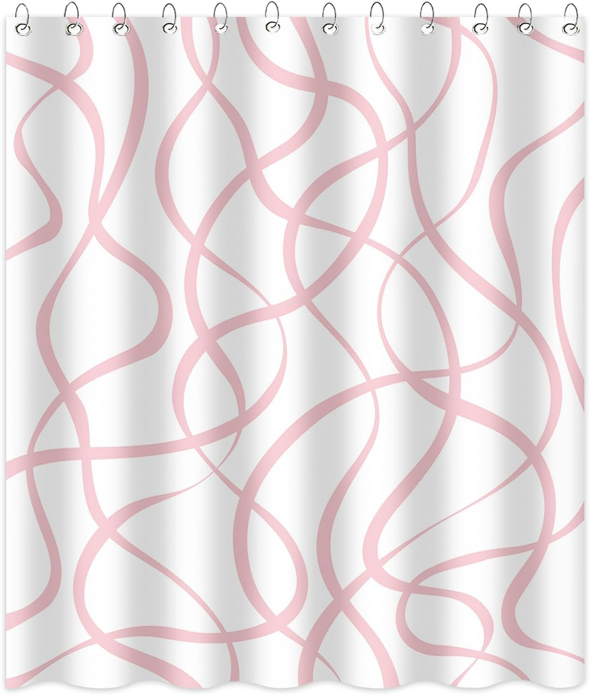 Pink Striped Shower Curtain with 12 Hooks Modern Abstract Wavy Pink Shower Curtain for Girls Women Waterproof Fabric Bath Curtain, 72 x 72 Inch