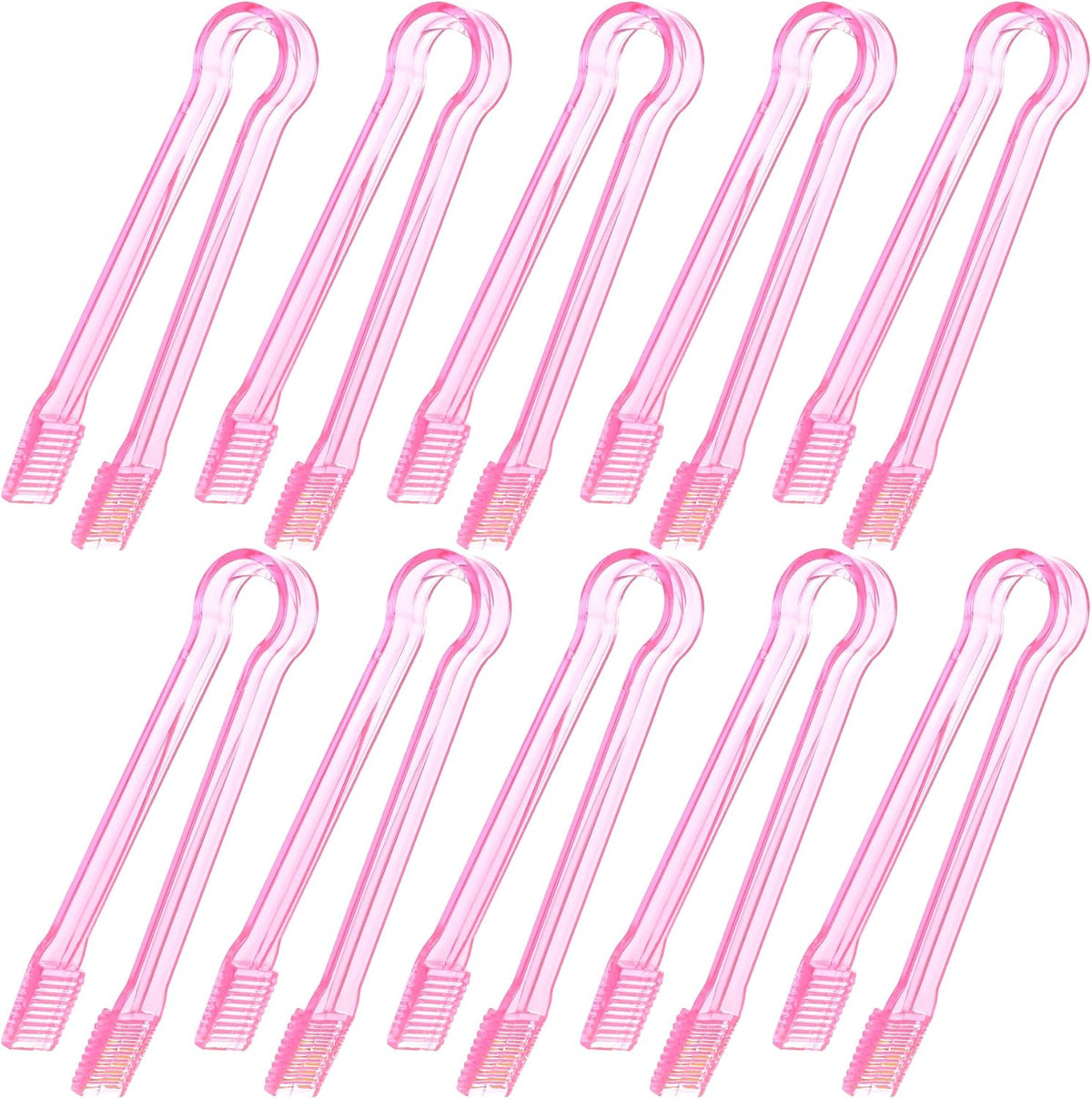 10 Pcs Plastic Buffet Serving Tongs, Clear Pink Kitchen Tongs Mini Serving Utensil Tongs for Food Ice Salad Buffet Barbecue Cookies, 6.3 Inches
