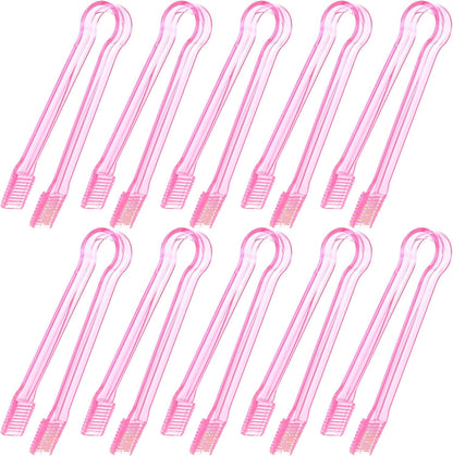 10 Pcs Plastic Buffet Serving Tongs, Clear Pink Kitchen Tongs Mini Serving Utensil Tongs for Food Ice Salad Buffet Barbecue Cookies, 6.3 Inches