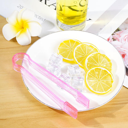 10 Pcs Plastic Buffet Serving Tongs, Clear Pink Kitchen Tongs Mini Serving Utensil Tongs for Food Ice Salad Buffet Barbecue Cookies, 6.3 Inches