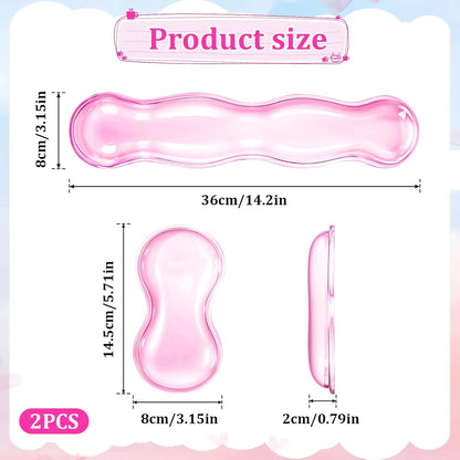 Ergonomic Gel Wrist Rest Set Anti Slip Silicone Keyboard and Mouse Pad Clear Pink Keyboard Support for Office Typing or Gaming, Relieve Wrist Pain