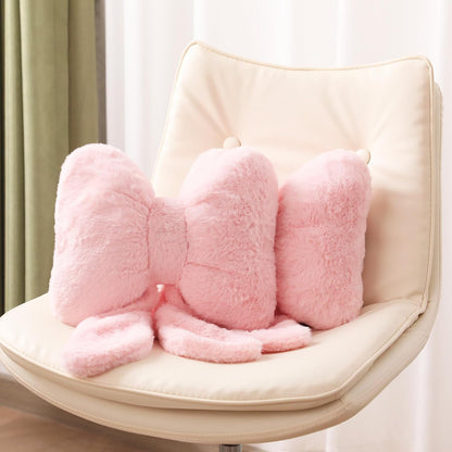 2 Pcs Pink Car Neck Pillow Bow, Plush Solid