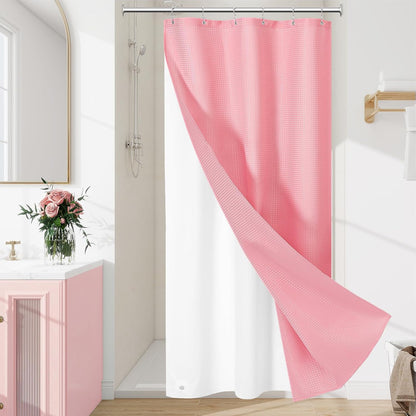 3 in 1 Pink Shower Curtain Set with PEVA Liner & 6 Hooks, 36 x 72