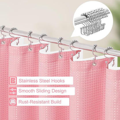 3 in 1 Pink Shower Curtain Set with PEVA Liner & 6 Hooks, 36 x 72