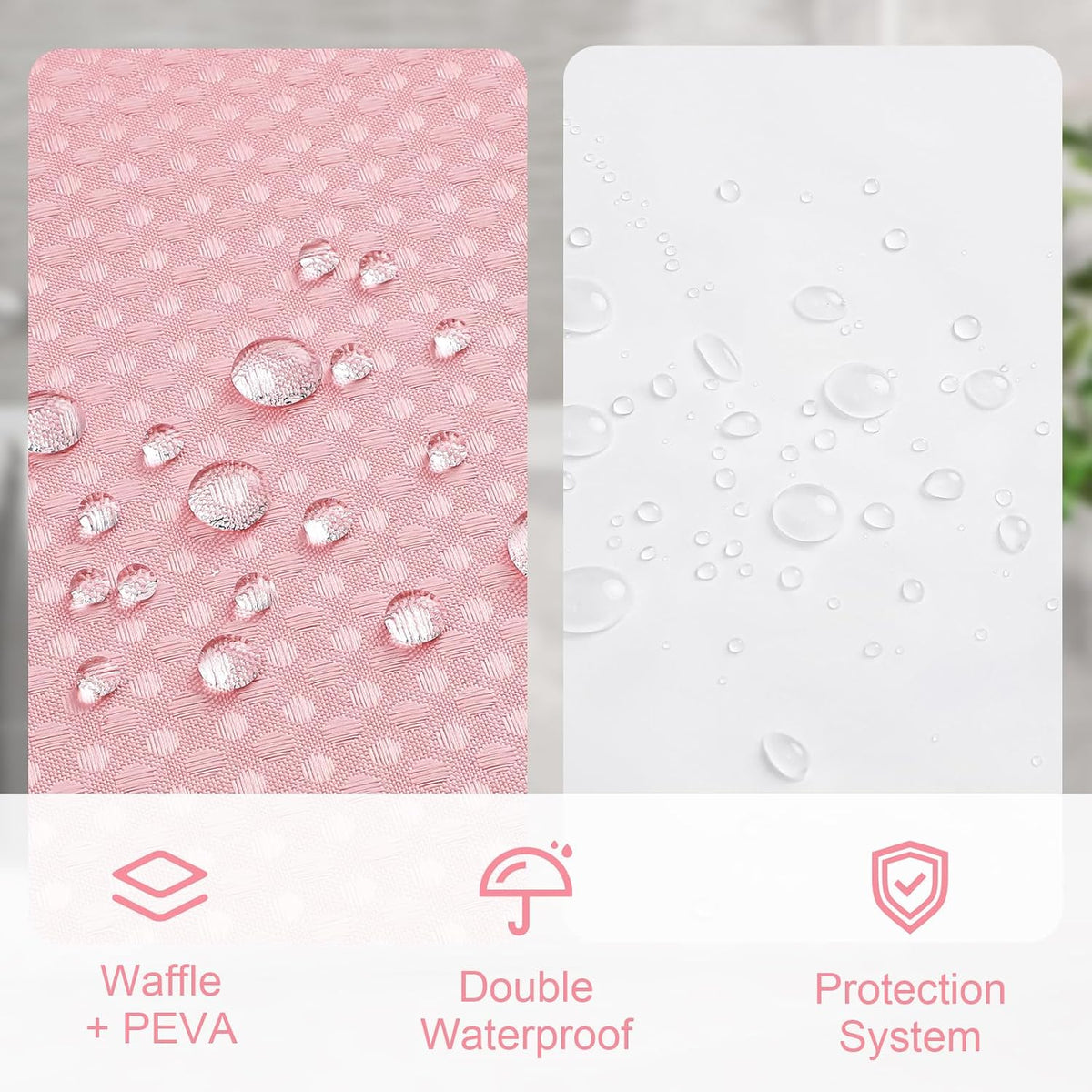 3 in 1 Pink Shower Curtain Set with PEVA Liner & 6 Hooks, 36 x 72