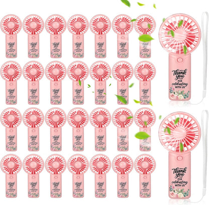 30 Pcs Mini Handheld Fans for Wedding Guests with Lanyard,Pink