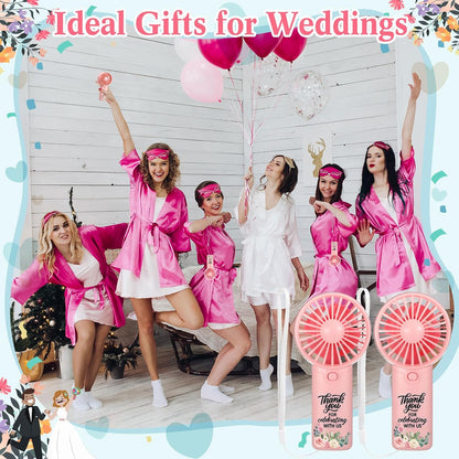 30 Pcs Mini Handheld Fans for Wedding Guests with Lanyard,Pink