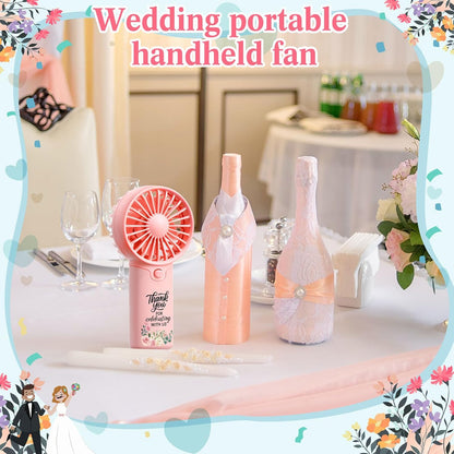30 Pcs Mini Handheld Fans for Wedding Guests with Lanyard,Pink