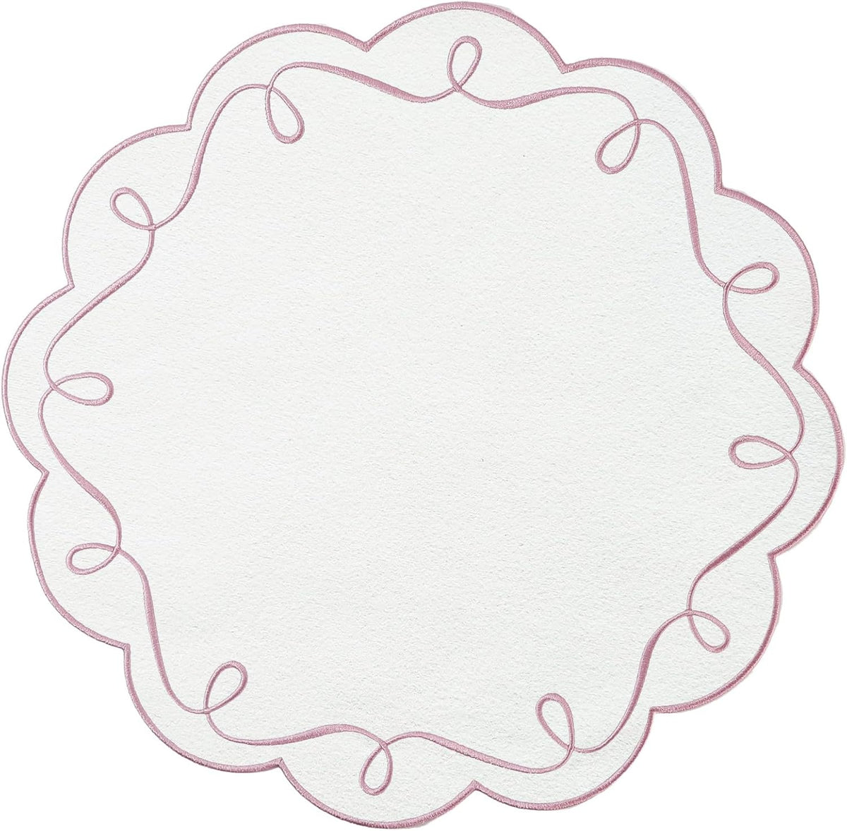 16.5 Inch Ribbon Twirl Embroidery Round Placemats Set of 4, Scalloped Round Table Mats for Party Kitchen Dining Decoration, Pink