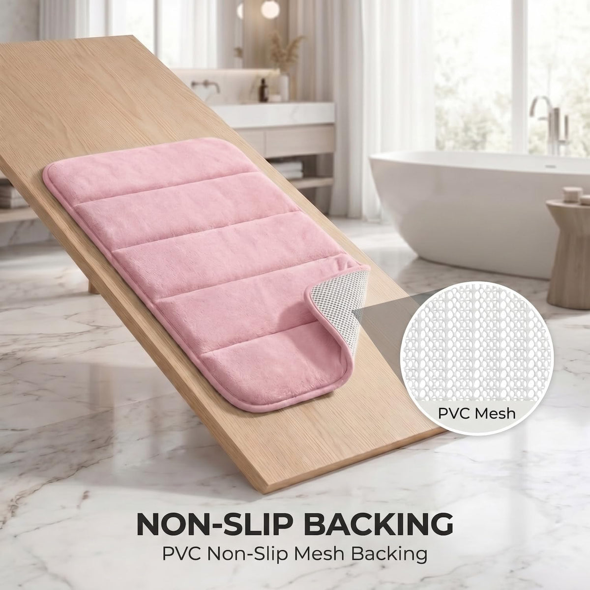 2 Piece Memory Foam Bath Mat Set, Extra Soft Absorbent Bathroom Rugs with U-Shaped Toilet Rug, Non-Slip Backing, Machine Washable, 24x16 + 20x20 U-Shaped, Pink