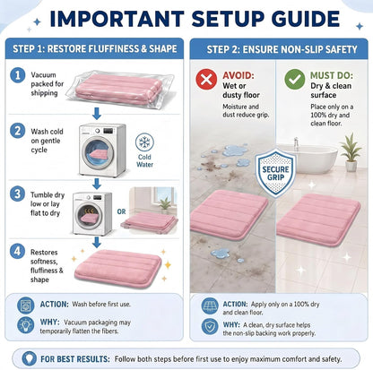 2 Piece Memory Foam Bath Mat Set, Extra Soft Absorbent Bathroom Rugs with U-Shaped Toilet Rug, Non-Slip Backing, Machine Washable, 24x16 + 20x20 U-Shaped, Pink
