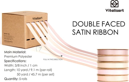 Pink Ribbons for Crafts 3/8" x 50Yds Double-Faced Satin Ribbon