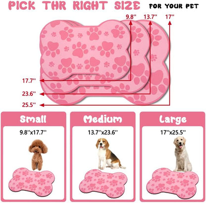 Dog Food Mats for Floors Waterproof, Pet Feeding Absorbent Water Bowl Mat Cat Placemats Pink Bone Shape 19 * 12 inch
