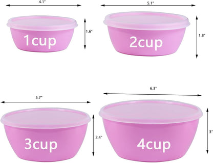 Set of 4 Plastic Prep Bowls with Lids，Microwave and Dishwasher Safe,Ideal for Baking, Prepping, Cooking and Serving Food (Pink)