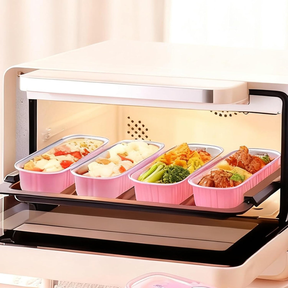 100 Pack Mini Loaf Pans with Lids and Spoons Sealing Sticker, 6.8oz Mini Cake Pans for Baking, Disposable Aluminum Foil Loaf Pans, Loaf Baking Pans, Small Cake Containers With Lids (Pink)