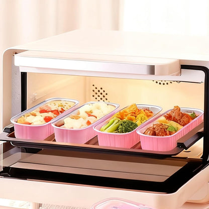 100 Pack Mini Loaf Pans with Lids and Spoons Sealing Sticker, 6.8oz Mini Cake Pans for Baking, Disposable Aluminum Foil Loaf Pans, Loaf Baking Pans, Small Cake Containers With Lids (Pink)