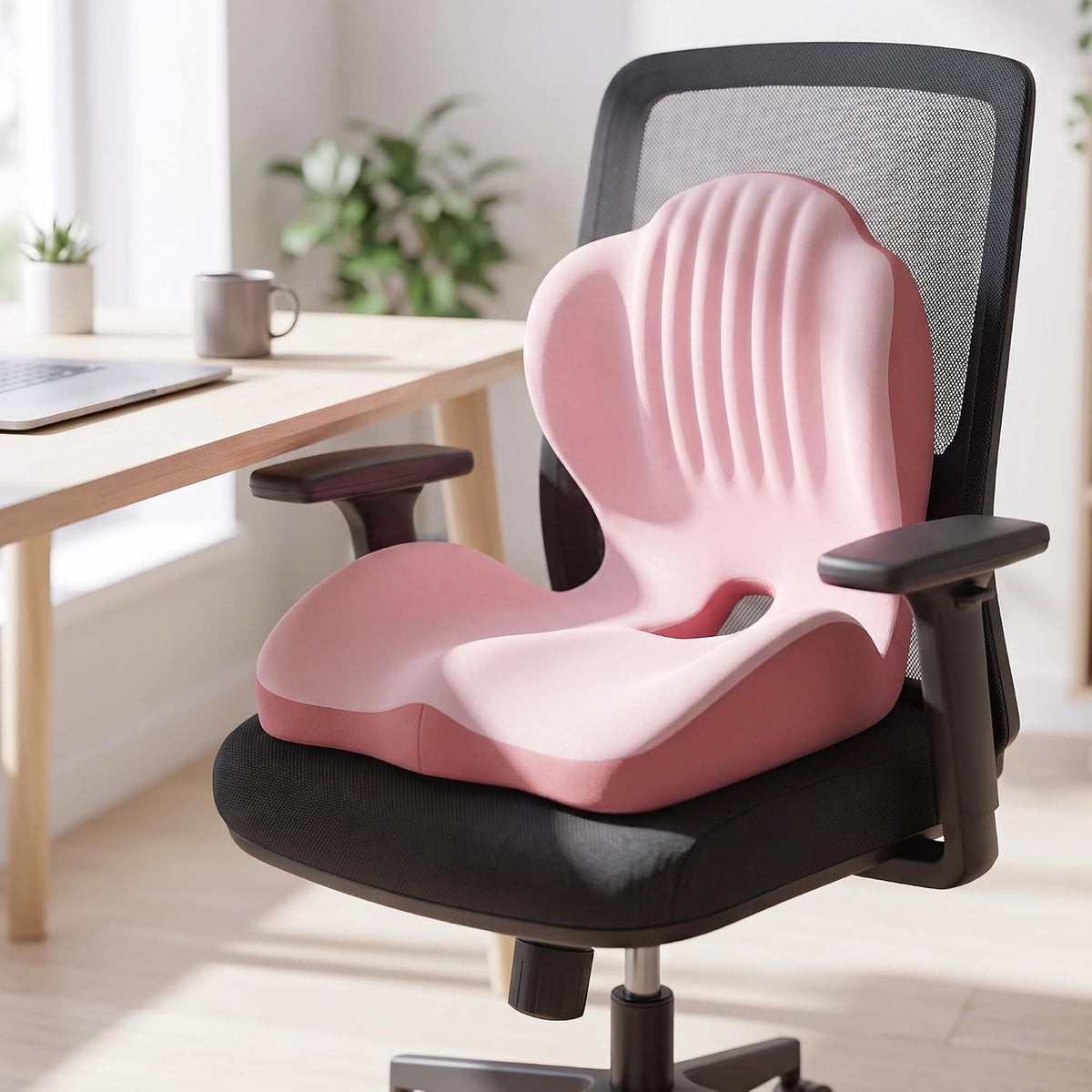 Ergonomic Seat Cushion,Lumbar Support for Office Chair, Memory Foam Chair Cushion for Car Seat,Long Sitting Comfort & Posture Support (Pink)
