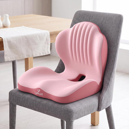 Ergonomic Seat Cushion,Lumbar Support for Office Chair, Memory Foam Chair Cushion for Car Seat,Long Sitting Comfort & Posture Support (Pink)