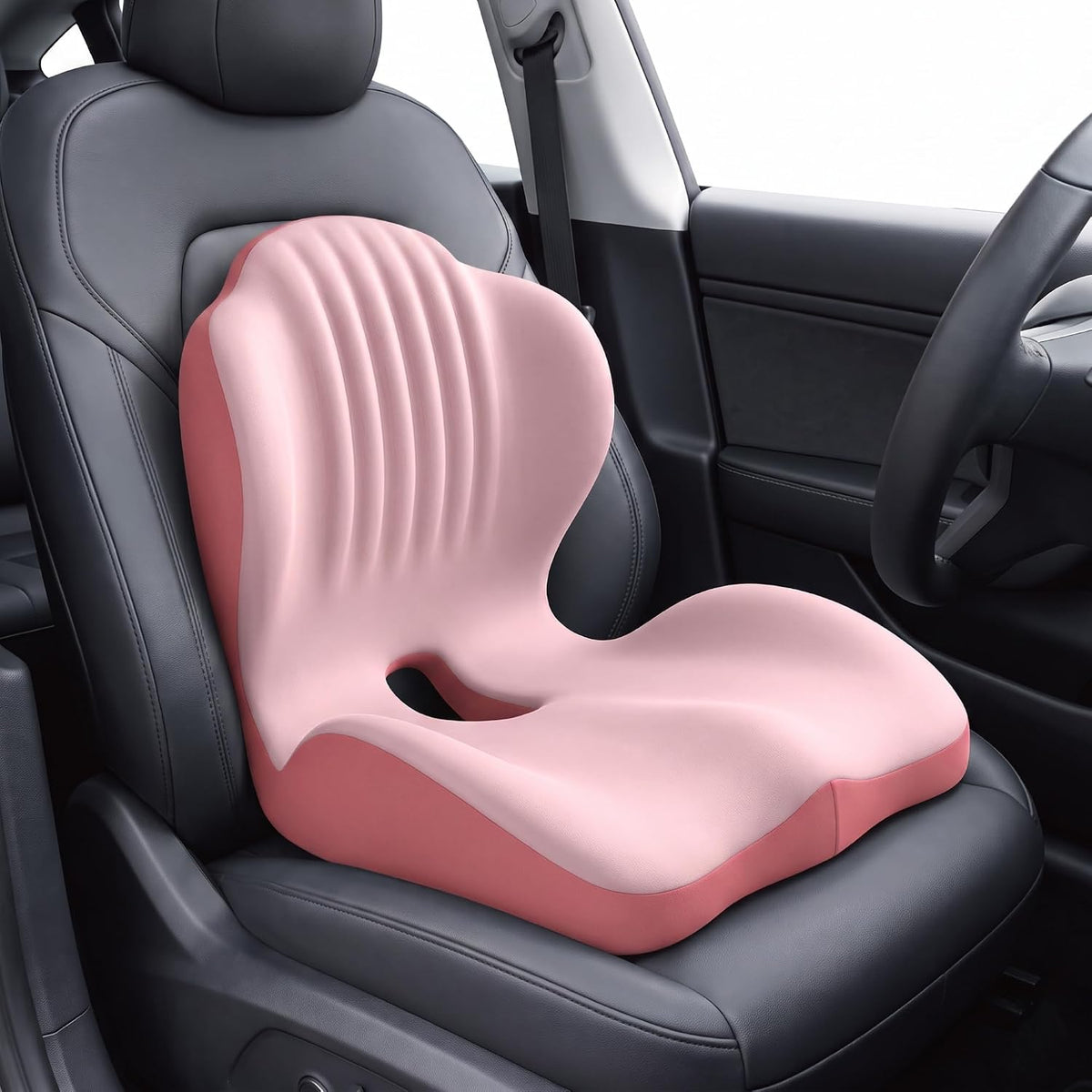 Ergonomic Seat Cushion,Lumbar Support for Office Chair, Memory Foam Chair Cushion for Car Seat,Long Sitting Comfort & Posture Support (Pink)
