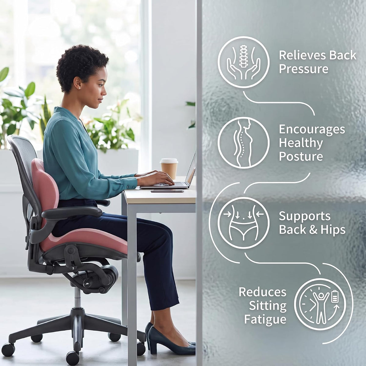Ergonomic Seat Cushion,Lumbar Support for Office Chair, Memory Foam Chair Cushion for Car Seat,Long Sitting Comfort & Posture Support (Pink)