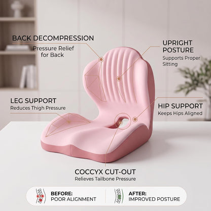 Ergonomic Seat Cushion,Lumbar Support for Office Chair, Memory Foam Chair Cushion for Car Seat,Long Sitting Comfort & Posture Support (Pink)