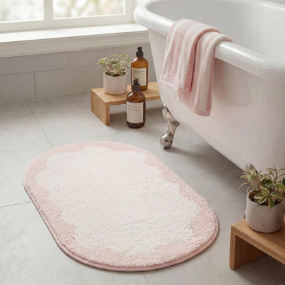 Pink Oval Bathroom Rug, 16" x 24", Cute Bath Mat