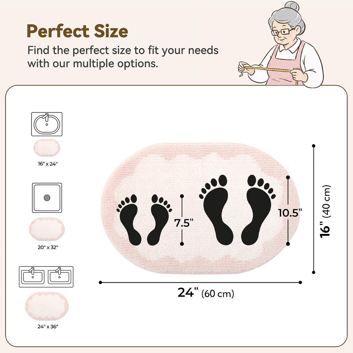 Pink Oval Bathroom Rug, 16" x 24", Cute Bath Mat