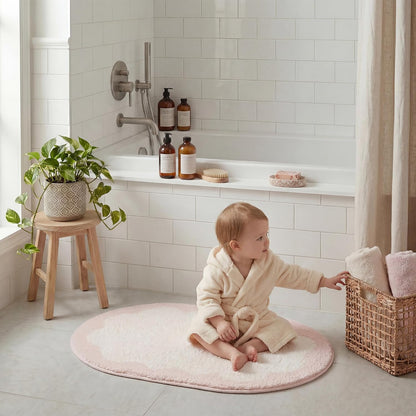 Pink Oval Bathroom Rug, 16" x 24", Cute Bath Mat