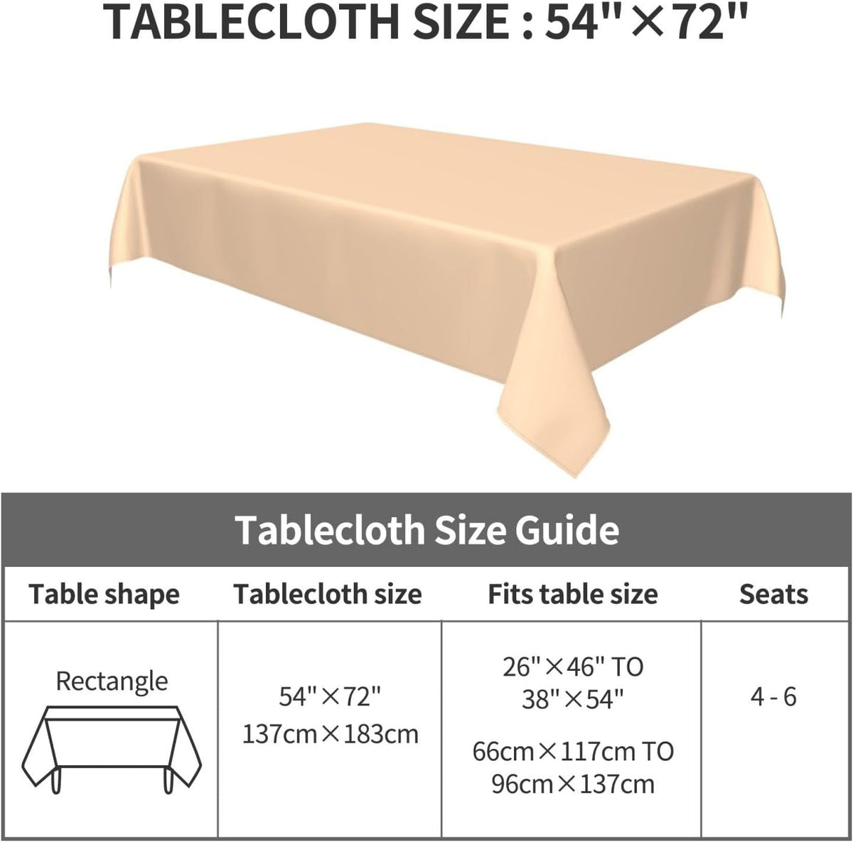 Pastel Peach Solid Color Classic Elegant Rectangle Table Cloth Soft Washable Oblong Tablecloth Covers for Kitchen & Table Linens 54" x 72"