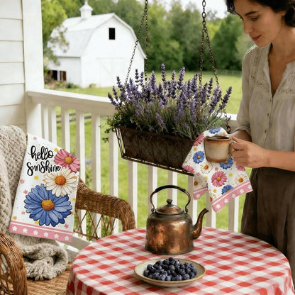 Floral Spring Summer Kitchen Towels Set of 2,18x26 Inches Pink Dish Cloths -Flowers Hello Sunshine Farmhouse Design,Holiday Hand Towels for Spring Decor & Gifting