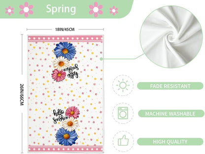 Floral Spring Summer Kitchen Towels Set of 2,18x26 Inches Pink Dish Cloths -Flowers Hello Sunshine Farmhouse Design,Holiday Hand Towels for Spring Decor & Gifting