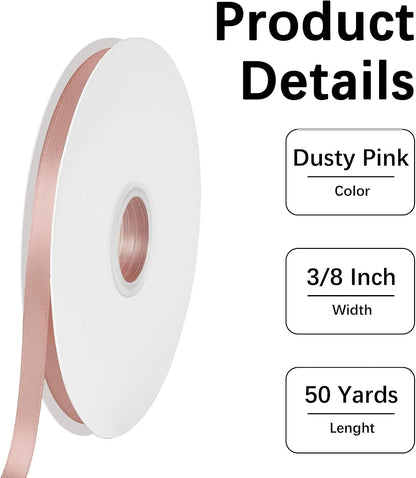 Double Face 3/8 Inch Peach Pink Satin Ribbon 50 Yards Fabric Ribbon for Gift Wrapping Bow Craft Flower Bouquet Wedding Sewing Decoration Accessories