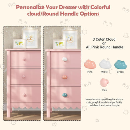 Pink Nightstand, 27.56" Wide 3 Drawer Night Stand for Bedroom, Cute Scalloped Dresser Bedside Table for Bedroom, Hallway, Living Room