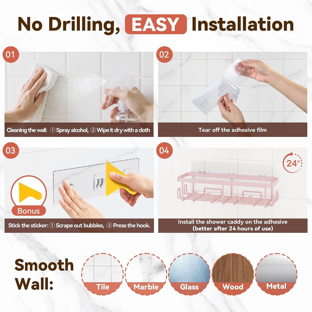 Shower Caddy Adhesive, Rustproof Shower Organizer, Wall Shower Rack