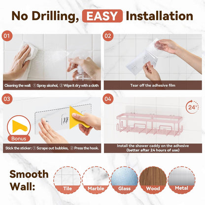 Shower Caddy Adhesive, Rustproof Shower Organizer, Wall Shower Rack