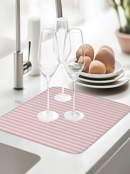 Dish Drying Mat for Kitchen Counter,Modern Pink Stripe Linen Texture Absorbent Microfiber Drainer Rack Pad Country Retro Minimalist Line Quick Dry Mat for Sinks Dishes Utensils 18x24in,1 Pack